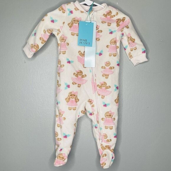 Posh Peanut Zippered One Piece footed Pajamas Girls 3-6 Month Christmas Fleece - Picture 1 of 5
